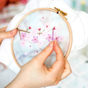 Blossom Embroidery Kit, Cherry Blossom Embroidery Kit, DIY Floral Hoop Art Kit, Modern Stamped Embroidery, Flower Needlework, DIY Gift Ideas image 3