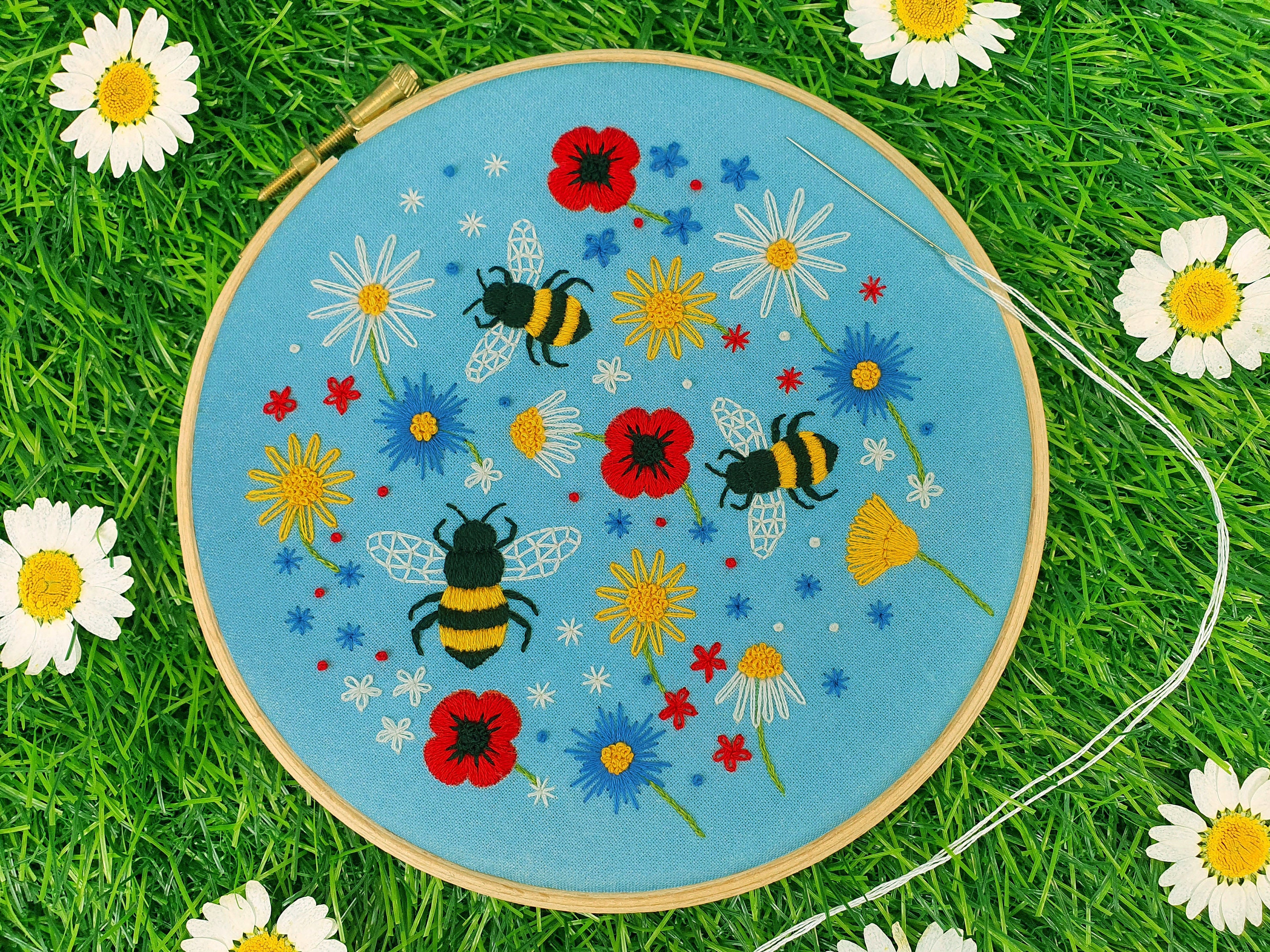 Bees Embroidery Kit Wild Flower Needle Craft Kit Diy Etsy