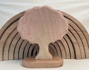 Maple-Small Light Pink Tree Figurine with Cherry Base, Cherry Blossom Tree Handmade