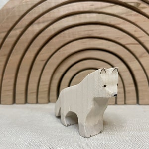 Maple Wood Standing Arctic Fox Figurine, Handmade