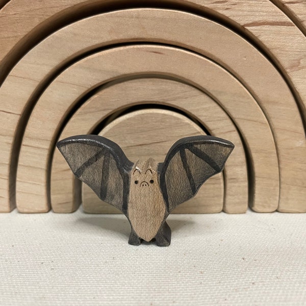Maple-Bat Figurine, Handmade Wood Carving