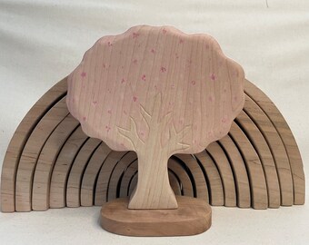 Maple-Large Light Pink Tree Figurine with Cherry Base, Cherry Blossom Tree Handmade