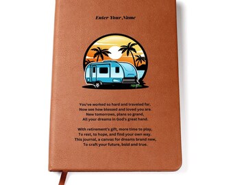 Personalized Vegan Leather Journal Retirement Gift with Graphic and Heartfelt Message
