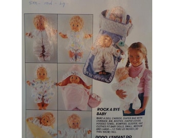 Patrón de costura McCall's 655 Ropa para muñeca bebé Rock A Bye Baby 12-22"