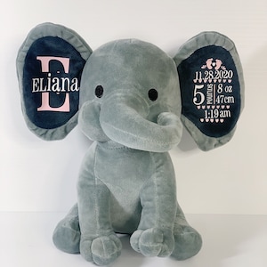 Bébé Faire-part de naissance Éléphant en peluche| Souvenir du nouveau-né| Cadeau de baptême| Nouveau cadeau bébé| Éléphant personnalisé| Cadeau Nouveau né| Stat Peluche| Toutou