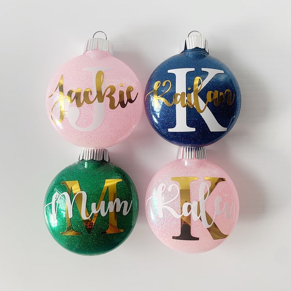 4 pack|Free Shipping| 80mm Personalized Christmas Ornament|Christmas Baubles|Boules Noël|Glitter Name Ornament|Shatterproof|Baby ornament