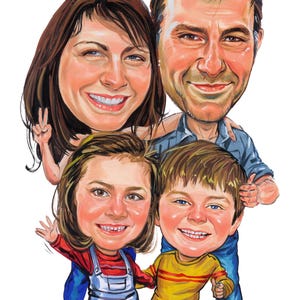Aangepaste familiekarikatuur, groepskarikatuur, aangepaste karikatuur van je foto.