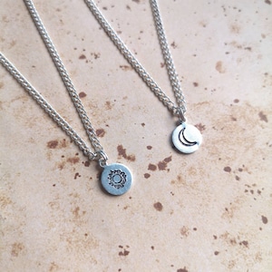 Sun and Moon Dainty Hand Stamped Necklace Set image 2