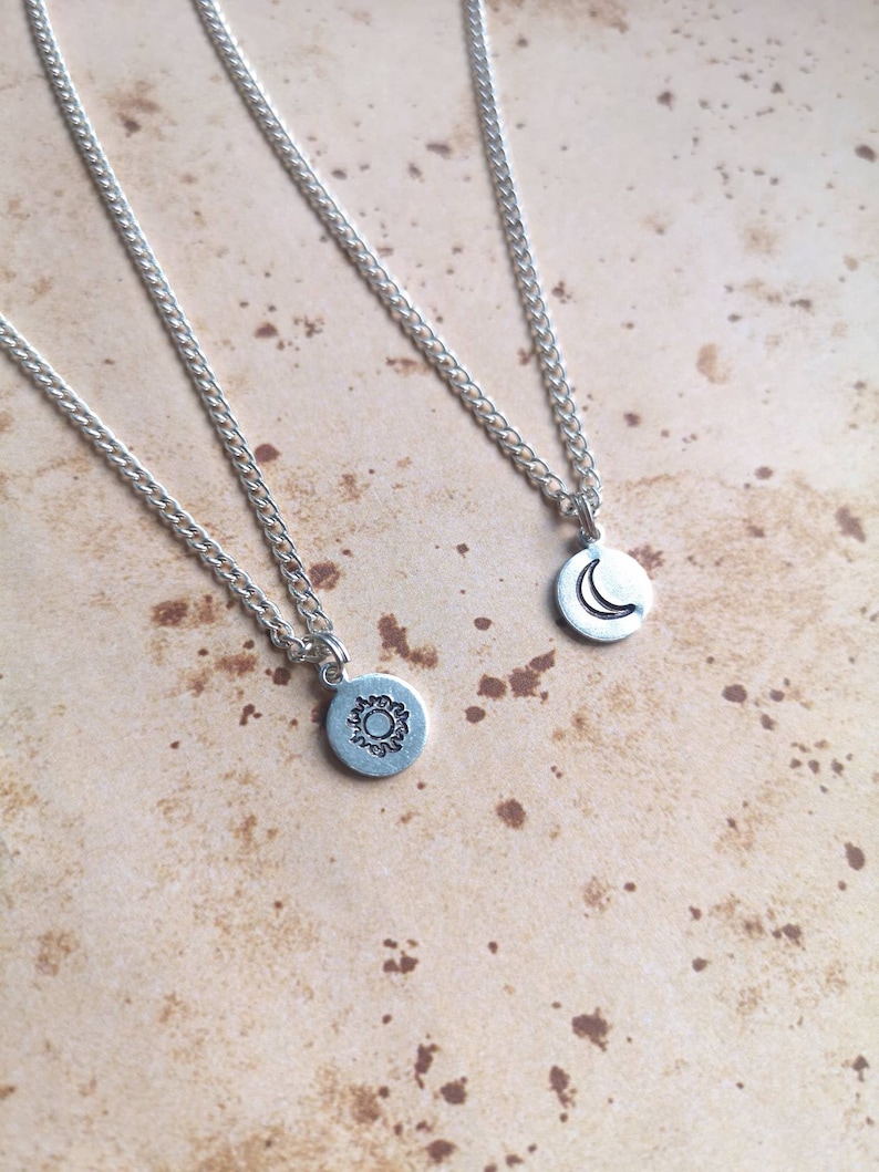 Sun and Moon Dainty Hand Stamped Necklace Set image 2