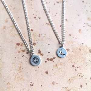 Sun and Moon Dainty Hand Stamped Necklace Set image 3