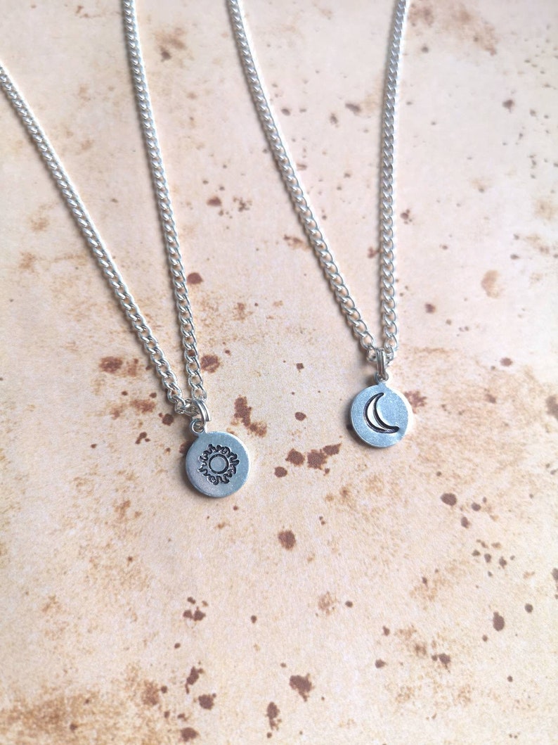 Sun and Moon Dainty Hand Stamped Necklace Set image 3