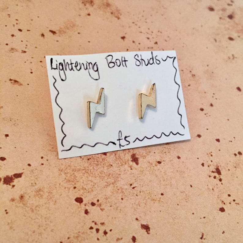Lightening Bolt Gold Plated Stud Earrings