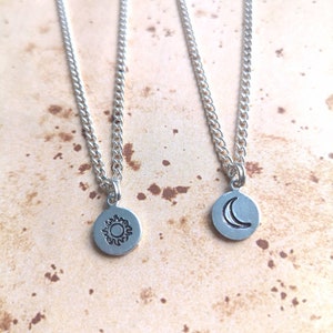 Sun and Moon Dainty Hand Stamped Necklace Set image 4