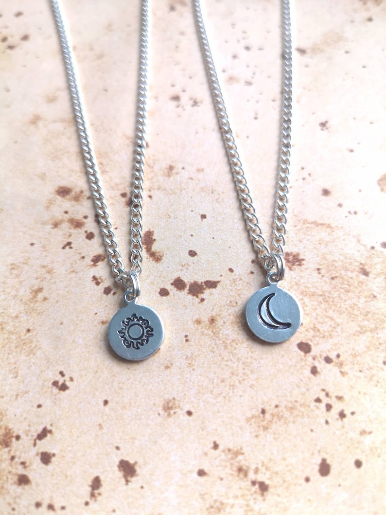 Sun and Moon Dainty Hand Stamped Necklace Set image 4