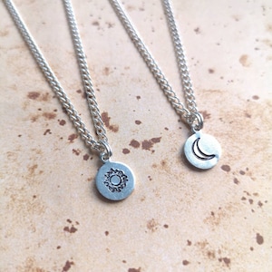 Sun and Moon Dainty Hand Stamped Necklace Set image 1