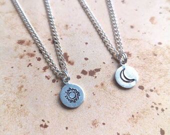 Sun and Moon Dainty Hand Stamped Necklace Set