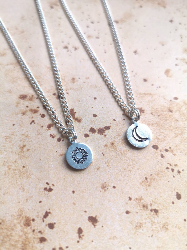 Sun and Moon Dainty Hand Stamped Necklace Set image 1