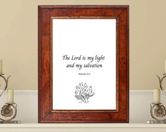 Psalm 27 The Lord is my light printable art, Bible Verse Wall Art, Scripture, Seminary, Inspirational Quote, Christian Decor, Home Decor