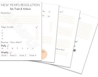 Gids voor nieuwjaarsresoluties, resoluties afdrukbaar, doelen afdrukbaar, nieuwjaarsplanner, resolutietracker, voornemens doelen