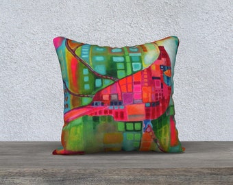 Cardinal in the City Velveteen Cushion Cover