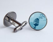 Microphone Cuff links Music Gift for Dad Music gift Old microphone Music lovers gift Cufflinks Gift for musician Vintage microphone Blue
