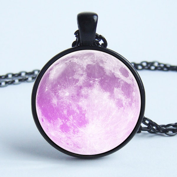 Pink moon necklace Moon pendant Lunar necklace Outer space Full moon jewelry Pendant necklace Galaxy jewelry Space Galaxy Universe Moon gift