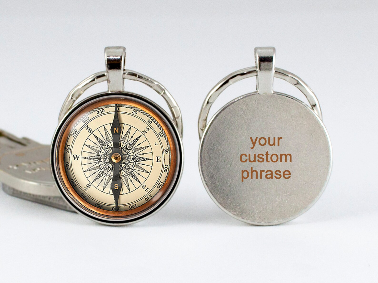 Personalized key ring Compass Custom phrase Compass keychain Etsy