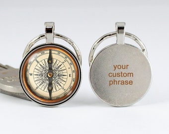 Personalized key ring Compass Custom phrase Compass keychain Custom fob Compass jewelry Engraved date key chain Compass NEEDLE DOESN'T MOVE