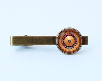 Roulette tie bar Wedding jewellery Casino tie clip Roulette tie clip Groom gift Casino night Roulette jewelry Roulette wheel Gambling Mens
