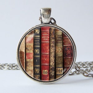 Book necklace Old books pendant Librarian jewelry Book lover necklace Reader gift Literacy necklace Literature Reading Book jewelry Library
