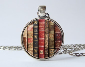 Book necklace Old books pendant Librarian jewelry Book lover necklace Reader gift Literacy necklace Literature Reading Book jewelry Library