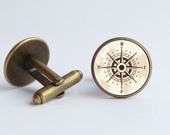 Compass cuff links Husband gift Nautical cufflinks Old compass jewelry Rose of Wind Father gift Traveler gift Cufflinks compass Men jewelry