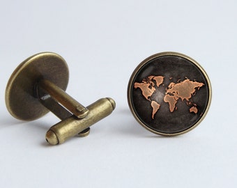 Vintage map cufflinks Boyfriend gift Cufflinks world map Traveler gift Map art Antique map Husband gift Cuff links old map Travel jewelry