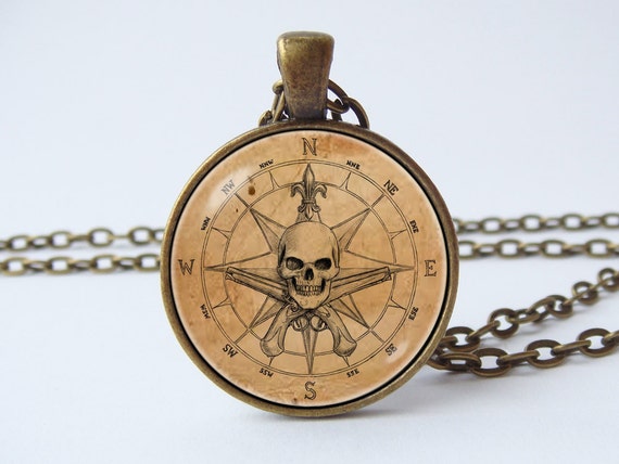 2 Colliers Tête De Mort Avec Boussole - Style Pirate Vintage, Chaîne 50 Cm Réglable, Alliage Bronze