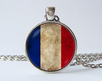 Patriotic necklace Flag of France Necklace Travel jewellery Flags jewelry French flag pendant French jewelry French flag necklace Gift idea