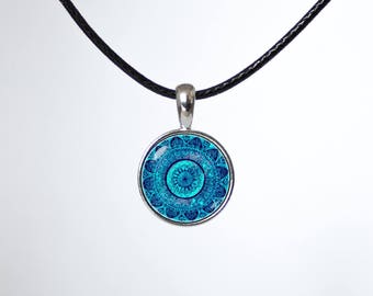 Mandala choker Modern choker Black choker necklace Mandala jewellery Choker pendant Leather choker Mandala gift Black cord Boho choker Blue