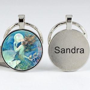 Sleutelhanger zeemeermin Gepersonaliseerd cadeau voor dochter Naamgravure Kleine zeemeermin Aangepaste sleutelhanger Meisjessieraden Gegraveerde sleutelhanger Fantasy Ocean