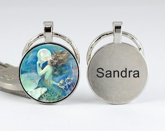 Mermaid keychain Personalized gift for daughter Name engraving Little mermaid Custom key fob Girls jewelry Engraved key chain Fantasy Ocean