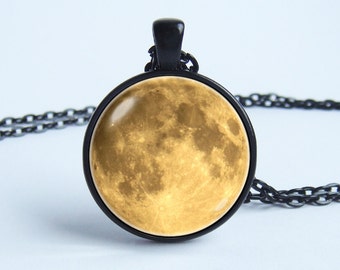 Yellow moon necklace Galaxy necklace Moon pendant Space necklace Space pendant Universe pendant Space jewelry Moon gift Girlfriend gift