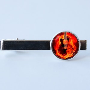 Guitar tie clip Boyfriend gift Guitar jewelry Burning guitar tie clip Guitar tie bar Musical jewelry Gift for musician Guitar jewellery Fire