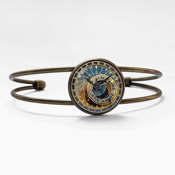 Pulsera de reloj astronómico de Praga. Reloj no real. Pulsera artística. Joyería artística. Reloj astronómico. Regalo para hija. Reloj Steampunk de Praga.