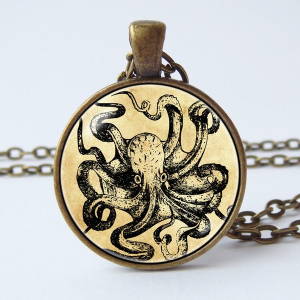 Octopus necklace Octopus jewelry Vintage art pendant Octopus pendant Sea animal Antique octopus Octopus pipe Sailor jewellery Ocean jewelry