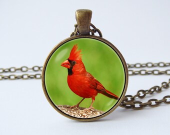 Red cardinal necklace Red cardinal bird Red cardinal jewelry Red cardinal pendant Bird jewelry Gift for her Red cardinal art Little bird