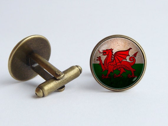 Wales Welsh Flag Antique Bronze Cufflinks