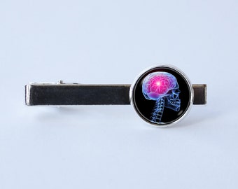 Tie clip brain Science Skull and brain Medicine Gift for physician Anatomy jewelry Human brain tie clip Skull tie bar Men tie clip Biology