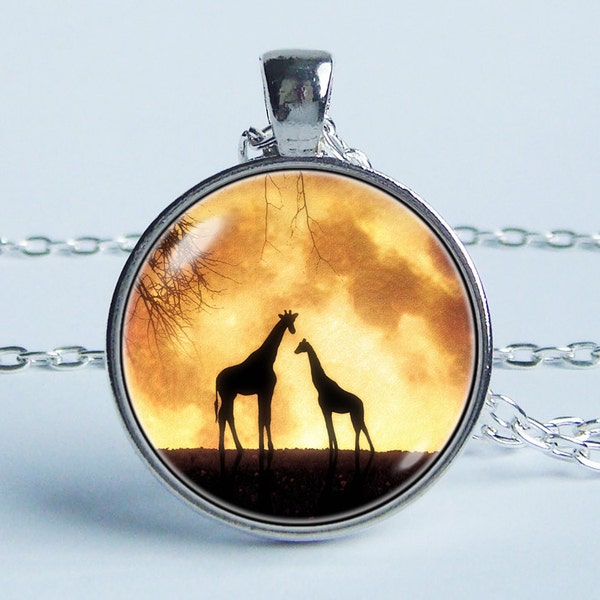 Moon jewelry Giraffe jewelry Giraffe necklace Moon necklace Giraffe pendant Wild animal Art necklace Moon and giraffes Full moon Yellow moon