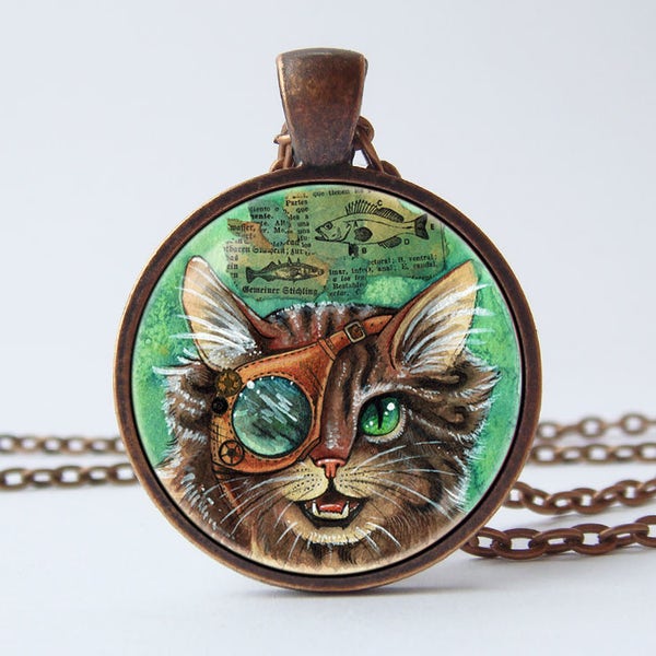 Steampunk cat necklace Steampunk jewellery Cat necklace Punk jewelry Steampunk pendant Punk cat necklace Funny gift Cat pendant Unisex gift