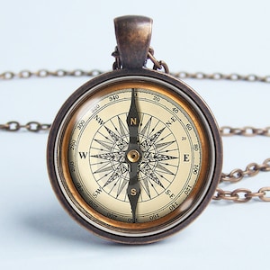 Vintage compass necklace Old compass pendant Husband gift Compass jewelry Men necklace Voyage Steampunk necklace Traveler NOT REAL COMPASS