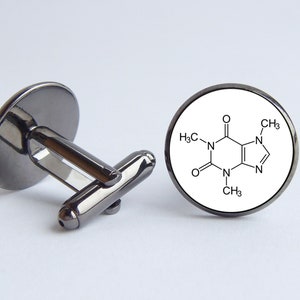 Caffeine molecule cufflinks Men&#39;s gift Molecule cufflinks Funny gift Coffee lovers Cuff links Chemical cufflinks Coffee gift