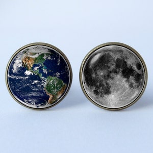 Earth and moon cufflinks Planet cufflinks Cosmos jewelry Solar system cuff links Astronomy cufflinks Gift for husband Universe jewelry Space